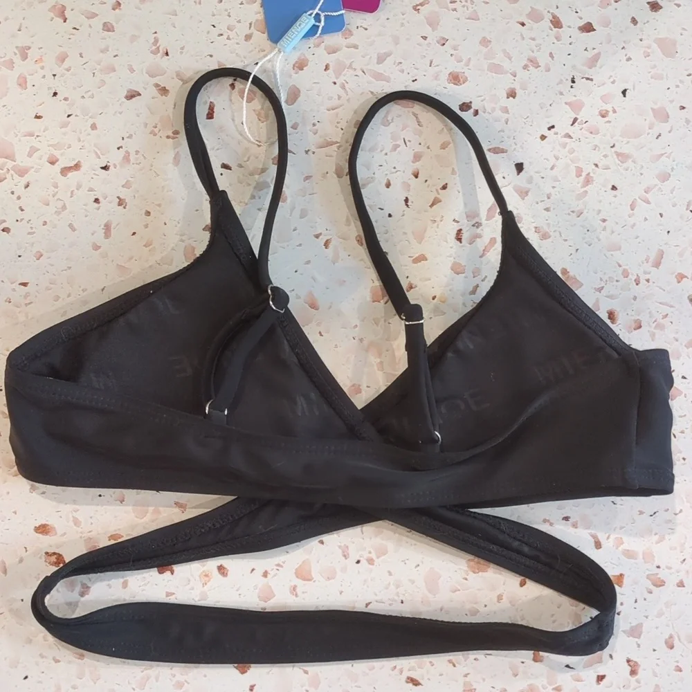 Mienqe | Black Bikini Top Girls Adjustable Straps Foam Cups | L